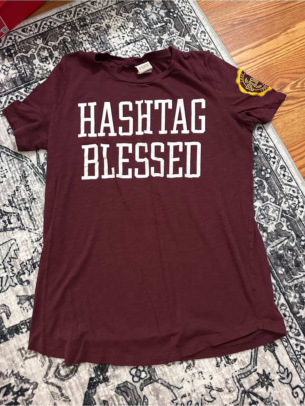 PINK Victoria's Secret Maroon "HASHTAG BLESSED" Short Sleeve Tee